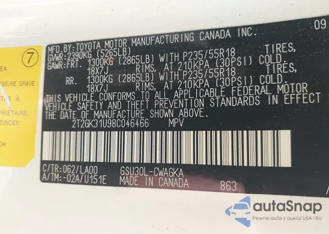 2008 Lexus Rx 350 from USA, damaged, VIN 2T2GK31U98C046466